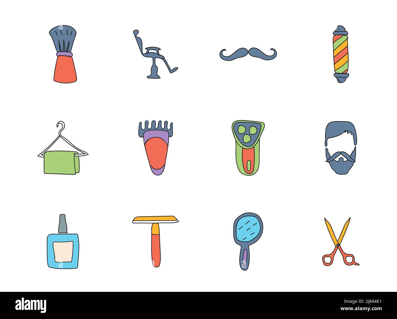 Barber Shop handgezeichnete lineare Vektor-Symbole Stock Vektor