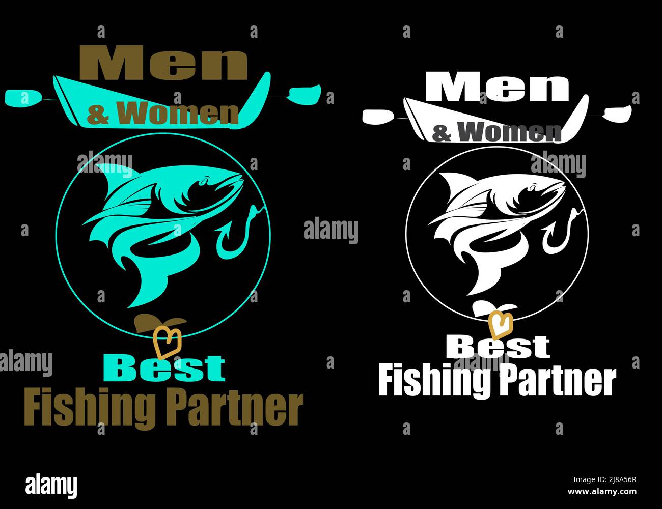 Men & Women Best Fishing Partner Design Template Stock Vektor