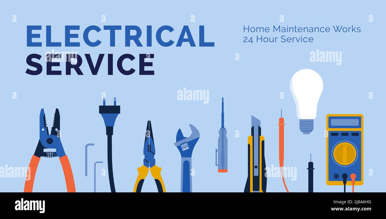 Elektriker Arbeitswerkzeuge: Professionelles elektrisches Service-Konzept Stock Vektor