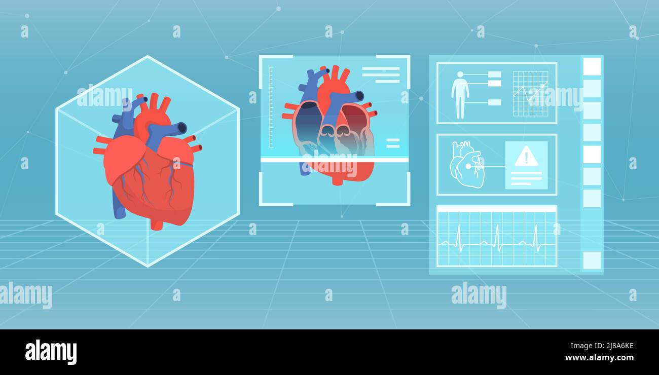Herzdiagnostik und Patientenakten in der metaverse Virtual Reality, innovatives Medizinkonzept Stock Vektor