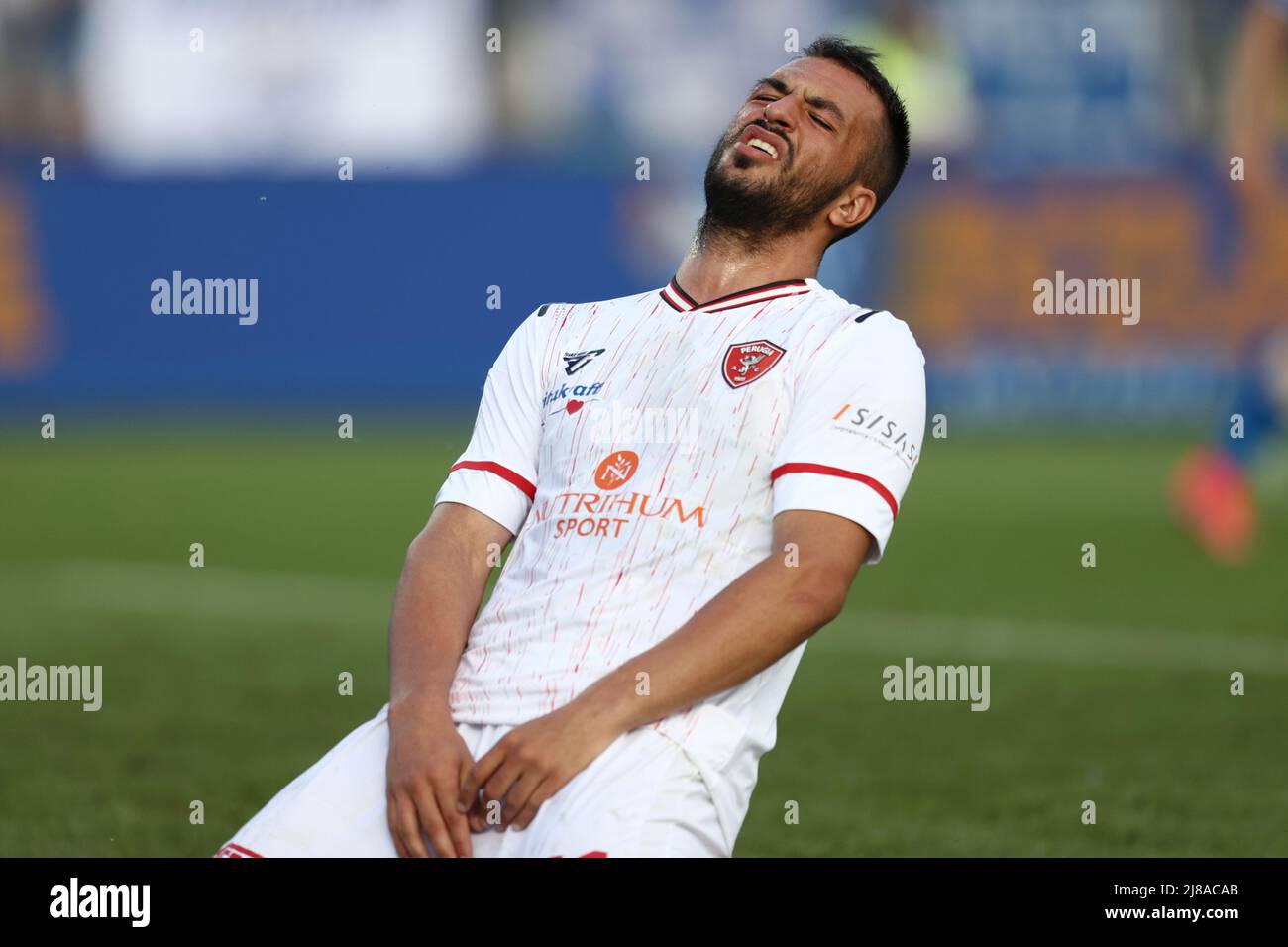 Mario Rigamonti Stadium, Brescia, Italien, 14. Mai 2022, Marco Olivieri (AC Perugia Calcio 1905) reagiert während des Play Off - Brescia Calcio gegen AC Perugia - Italienisches Fußballspiel der Serie B Stockfoto