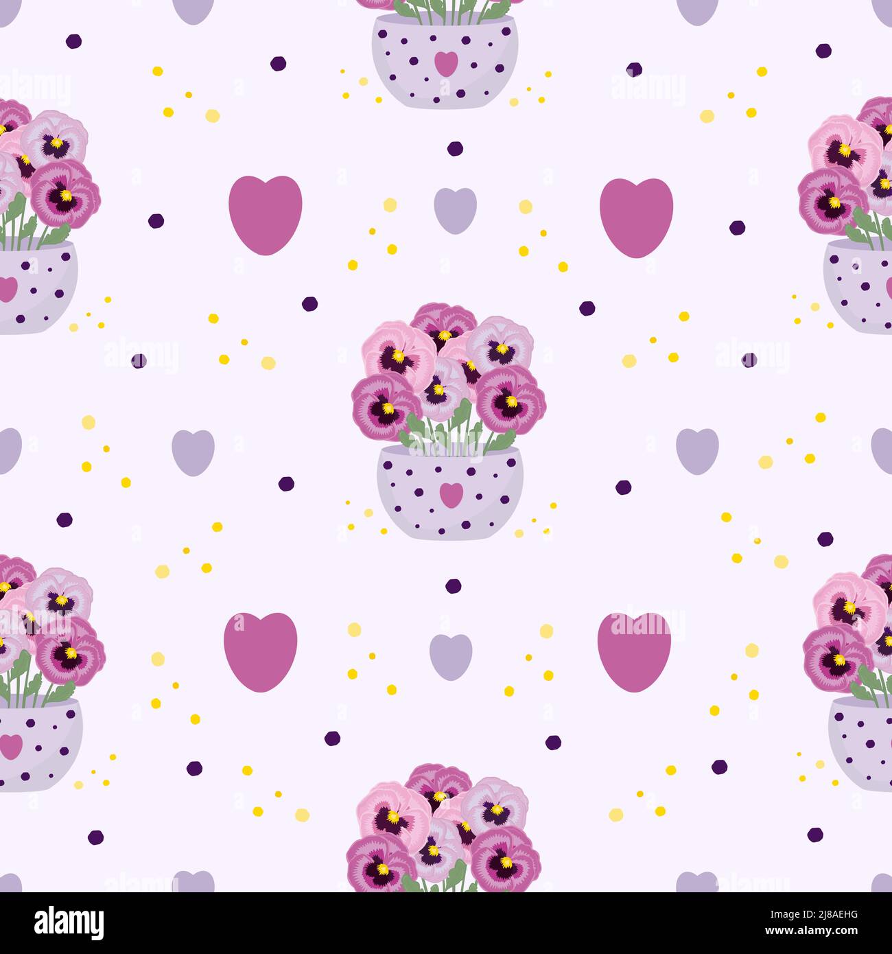 Rosa Stiefmütterchen in Vase auf hellem Hintergrund, nahtloses Muster Stock Vektor