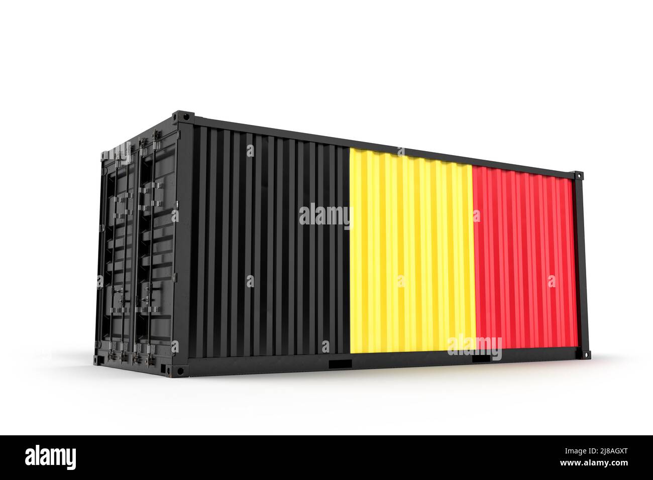 Shipping Cargo Container strukturiert mit Flagge von Belgien. Isoliert. 3D Rendering Stockfoto