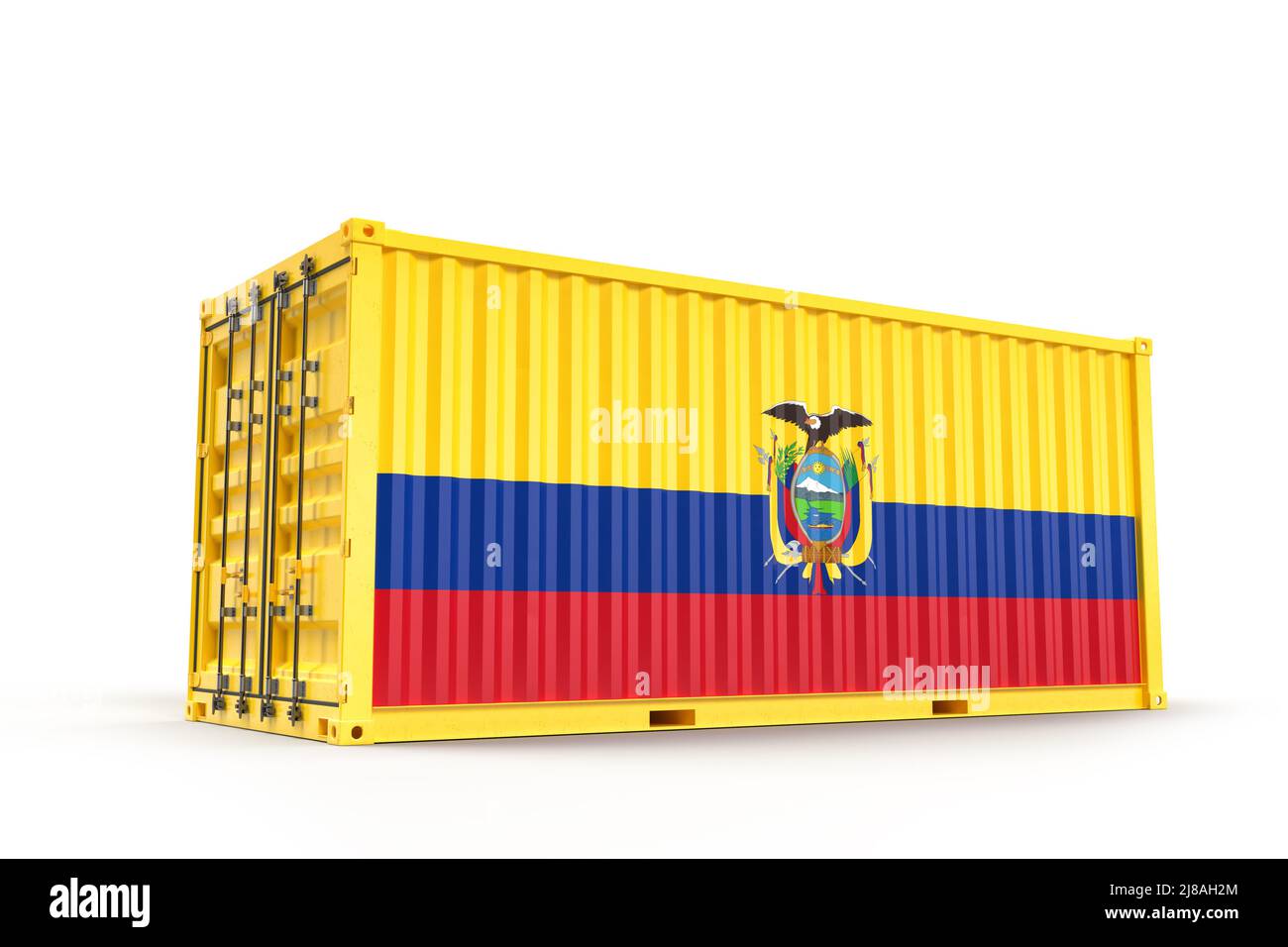 Shipping Cargo Container strukturiert mit Flagge von Ecuador. Isoliert. 3D Rendering Stockfoto