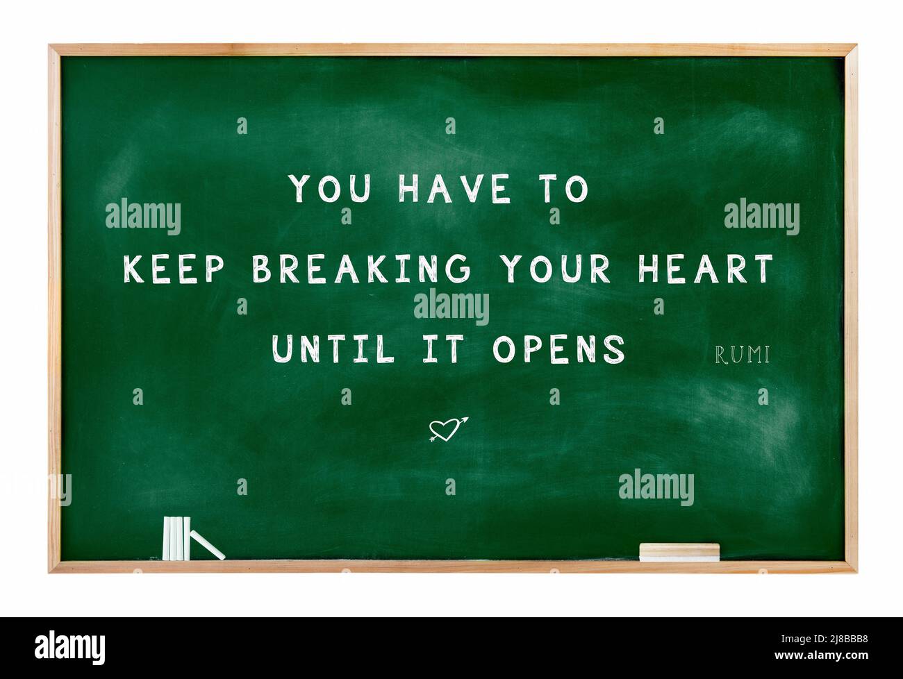 Strukturierte Tafel mit Kreiden und Radiergummi, ein inspirierendes Zitat aus den Rumi-Lehren, auf einer Tafel zum Thema spirituelle Erleuchtung Stockfoto Strukturierte Tafel mit Kreiden und Radiergummi, ein inspirierendes Zitat aus den Rumi-Lehren, auf einer Tafel zum Thema spirituelle Erleuchtung Stockfoto