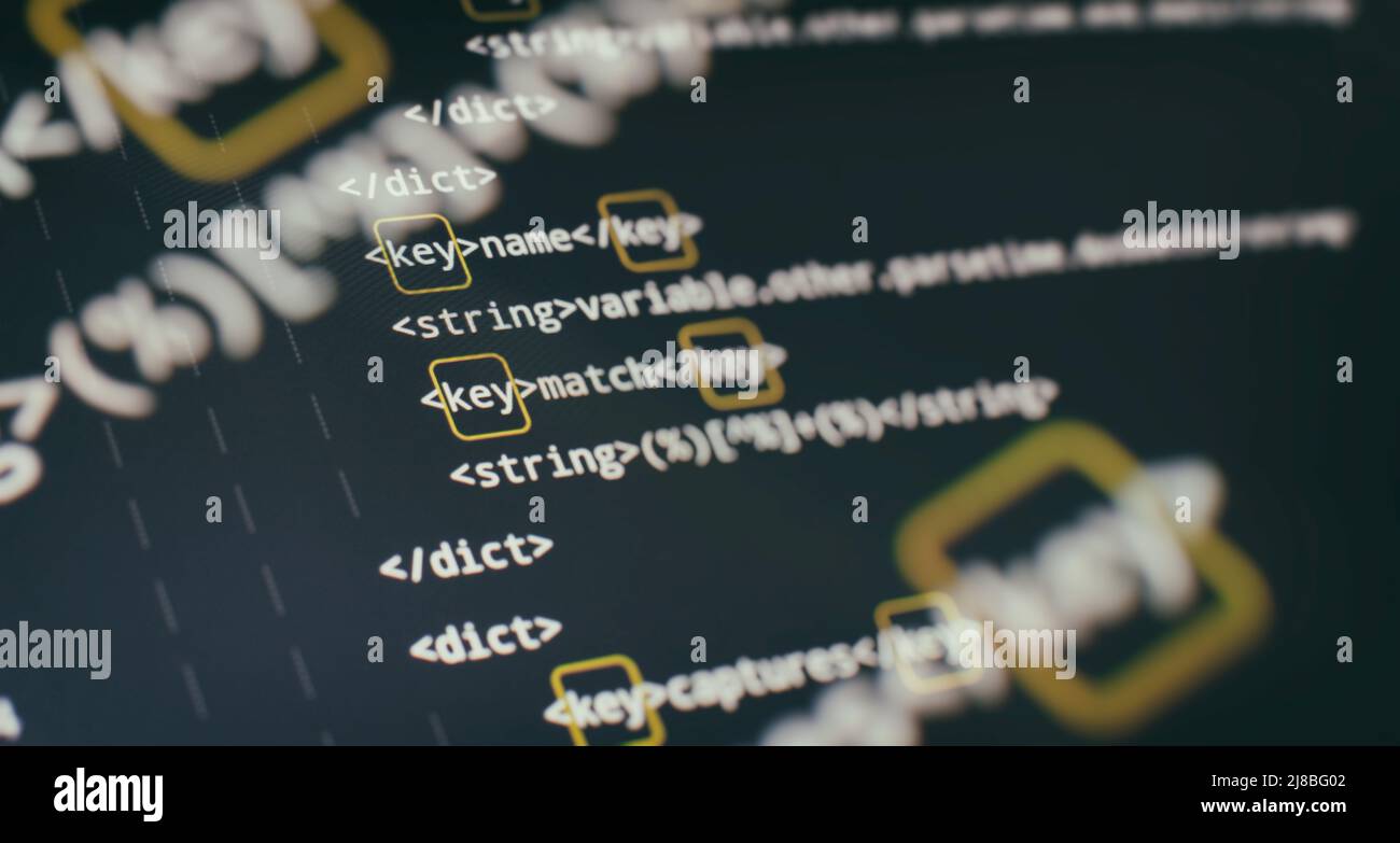 Programmiercode für Softwareentwickler. Abstrakter Computer-Skriptcode. Codetext, der vollständig von mir selbst geschrieben und erstellt wurde. Stockfoto