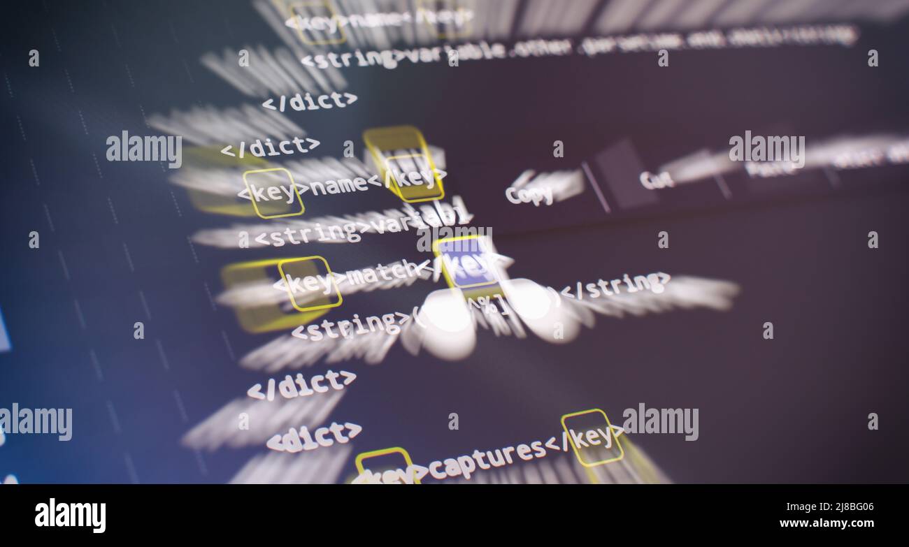 Programmiercode für Softwareentwickler. Abstrakter Computer-Skriptcode. Codetext, der vollständig von mir selbst geschrieben und erstellt wurde. Stockfoto