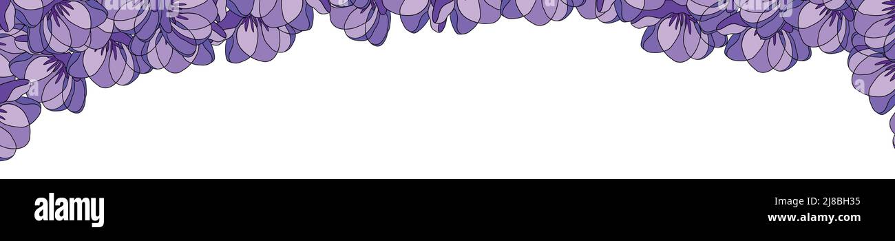 Frühlingsillustration mit violetten Tulpen. Alles gute zum Geburtstag, Feiertag, Festtagsgruß und Einladungskarte. Farbenfrohes Blumenbanner mit Blumen auf Stock Vektor