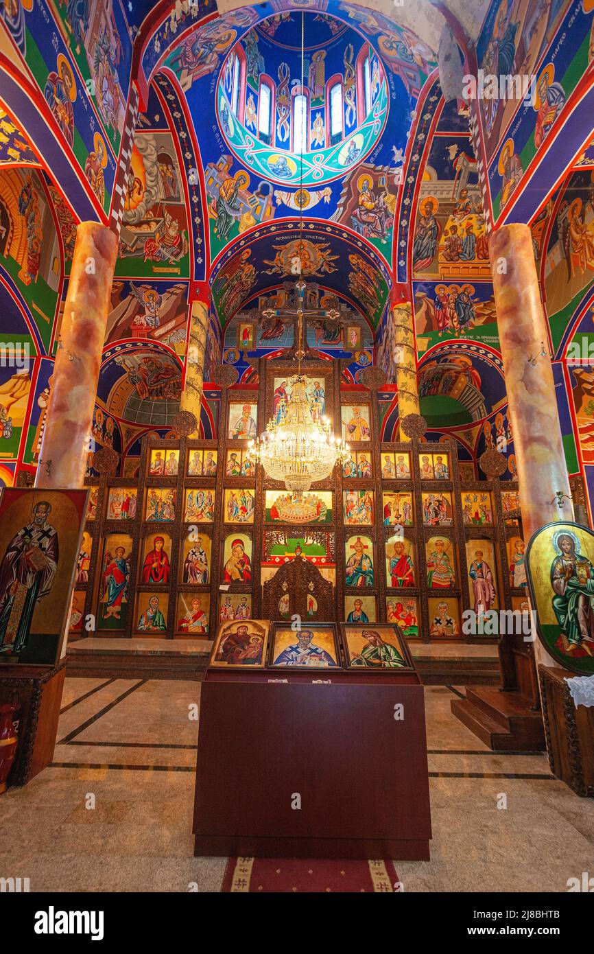 Innenraum der Theologischen Kirche des heiligen Johannes, Kaneo in Ohrid, Nordmakedonien Stockfoto
