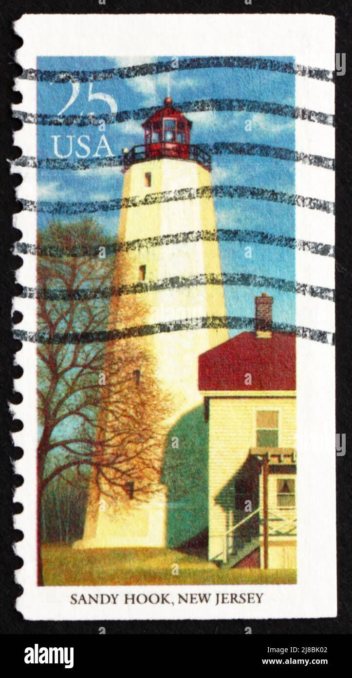 VEREINIGTE STAATEN von AMERIKA - UM 1990: Eine in den USA gedruckte Marke zeigt Sandy Hook, New Jersey, Lighthouse, um 1990 Stockfoto