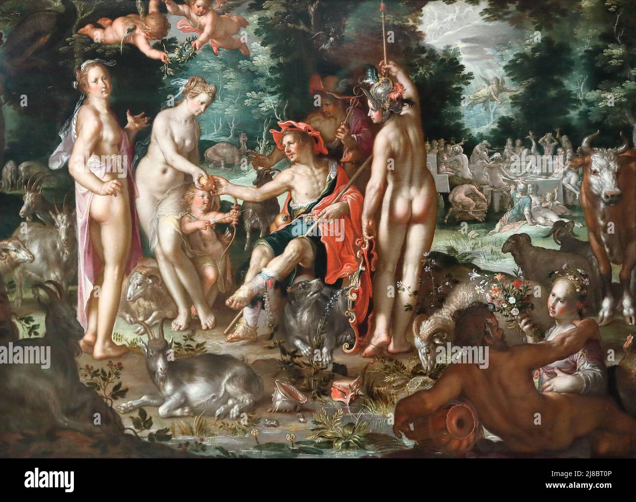 Das Urteil von Paris durch den holländischen manieristischen Maler Joachim Wtewael in der National Gallery, London, Großbritannien Stockfoto