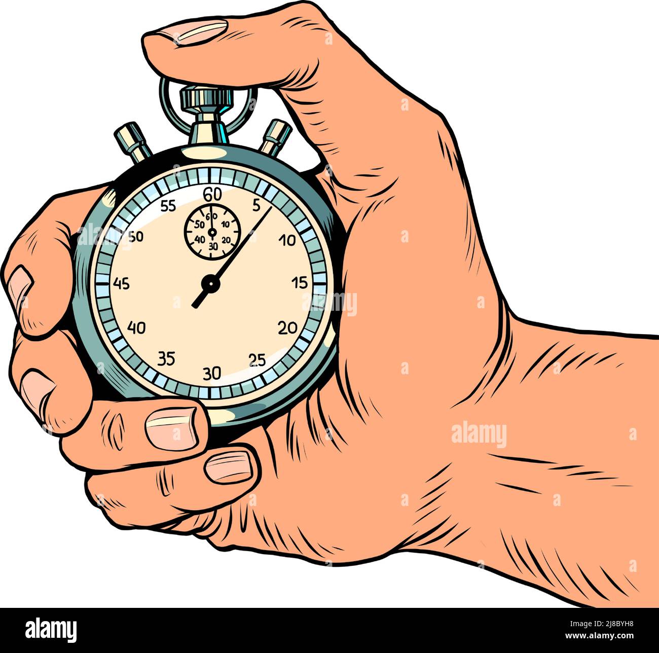 Sportuhr mit Handfinger, Geschwindigkeitsmesser. Zeitschaltungspfeile sind ein genaues Instrument. Run Pop Art retro Vektor Illustration Comic Karikatur 50s 60 Stock Vektor