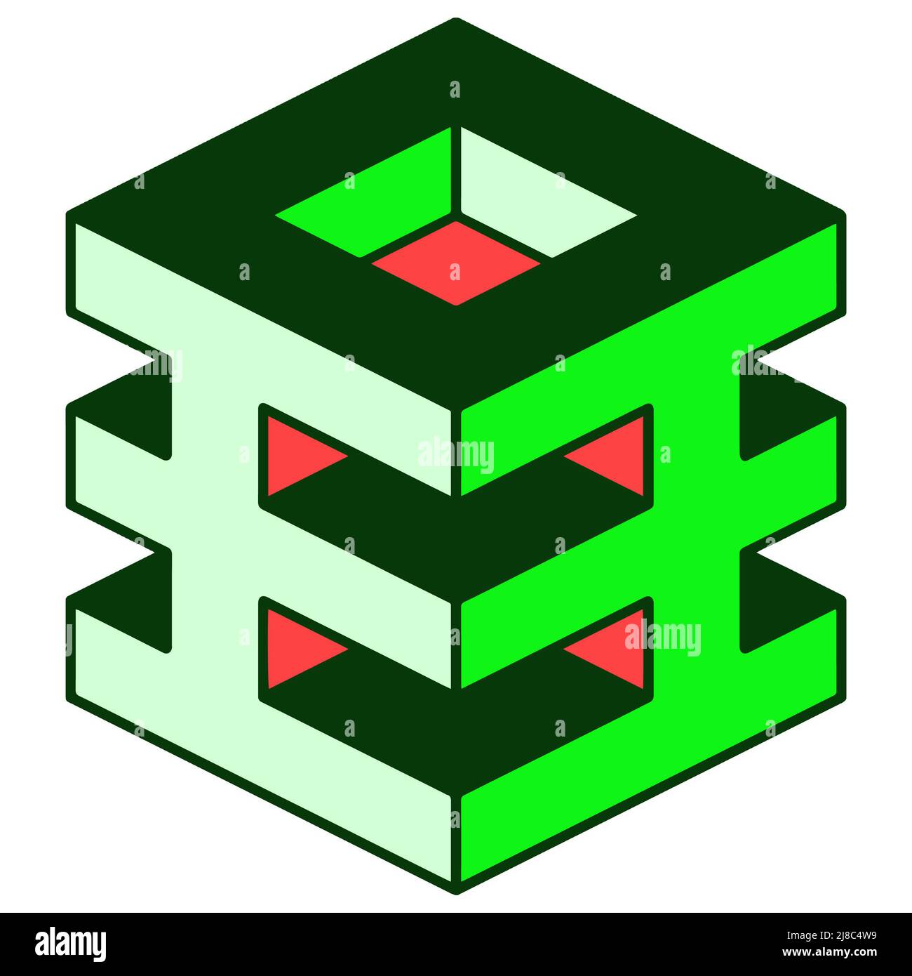 vektorbild eines geometrischen Figurenwürfels mit abgekochten Rillen Stockfoto