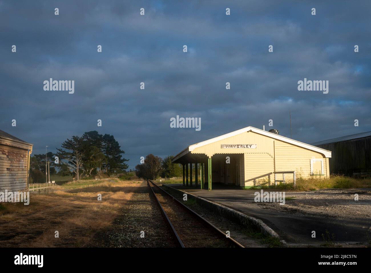 Historischer Bahnhof, Waverly, South Taranaki, North Island, Neuseeland Stockfoto