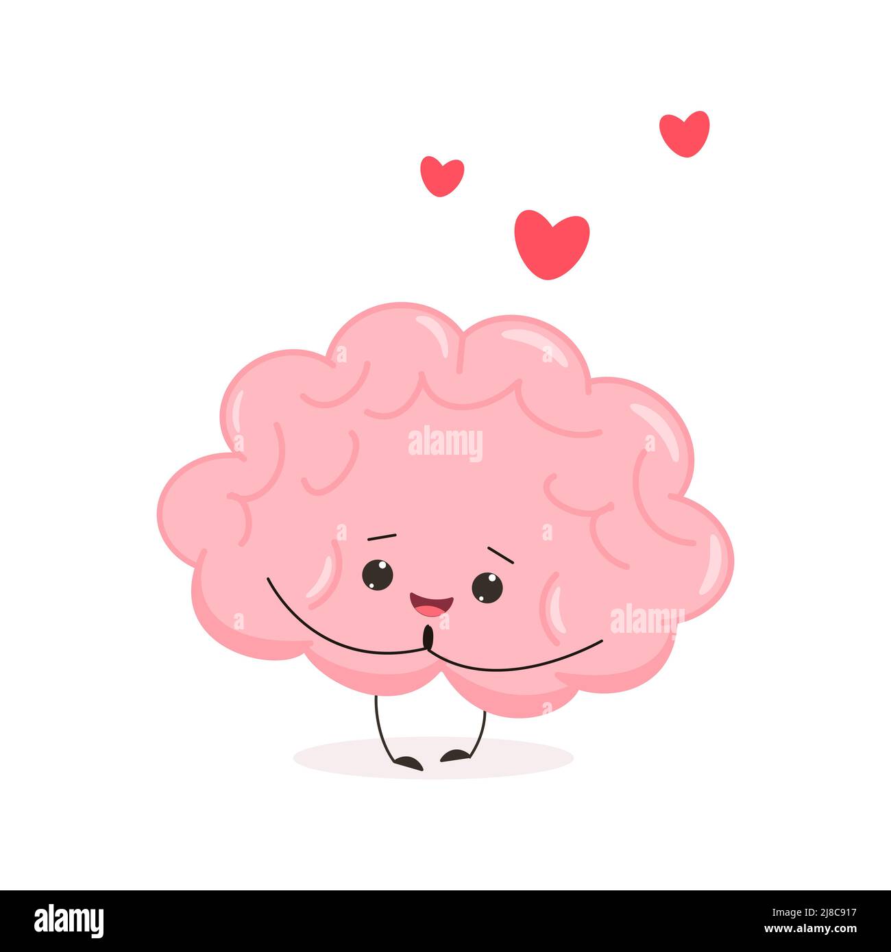Nettes Gehirn in der Liebe. Lustige kawaii menschlichen Gehirn Charakter. Flacher Cartoon-Stil. Vektorgrafik Stock Vektor