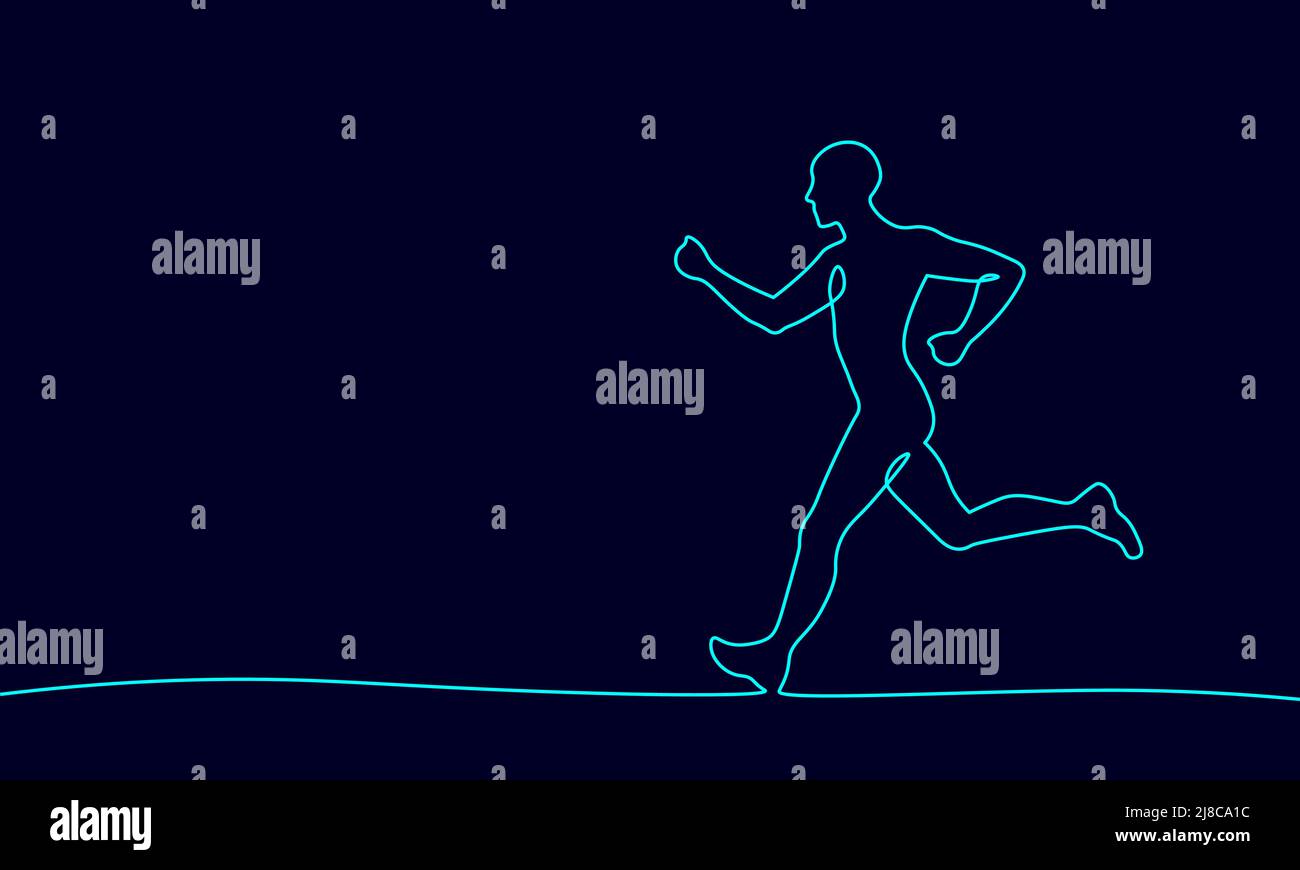 One-Line-Sportler laufen Übung Fitness gesunde Lebensweise Konzept. Mann Silhouette Jogging fit Marathon. Muskuläre Körperform Workout Vektor Stock Vektor