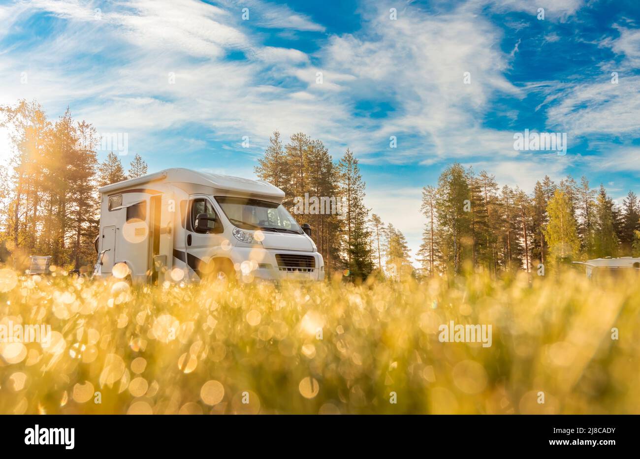 Familienurlaub reisen RV, Urlaub im Reisemobil, Caravan Auto Urlaub. Stockfoto