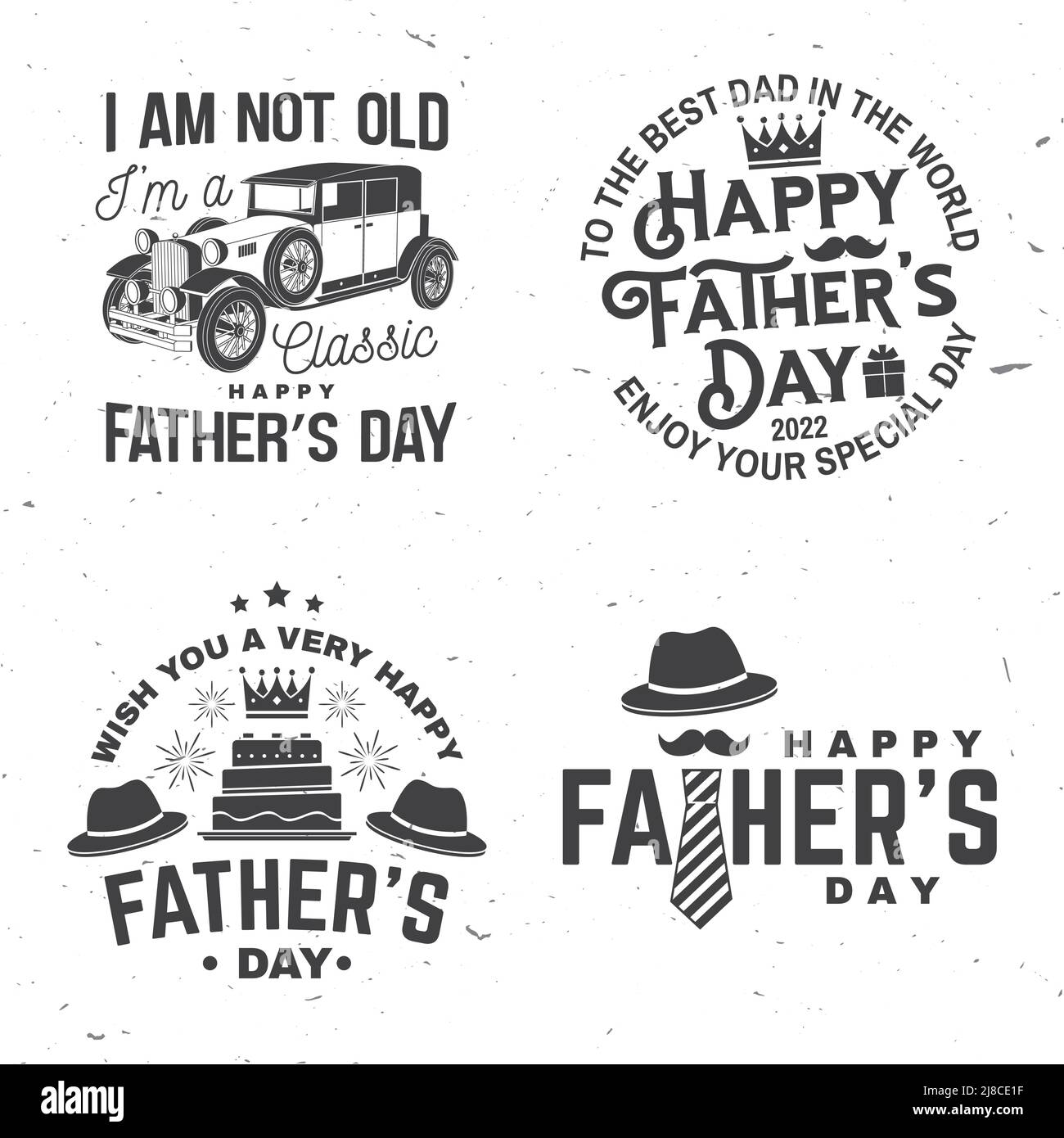 Ich bin nicht alt, ich bin klassisch. „Happy Father's Day“-Abzeichen mit Logo-Design. Vektorgrafik. Vintage-Stil Father's Day Designs mit Retro-Auto, Hipster Stock Vektor