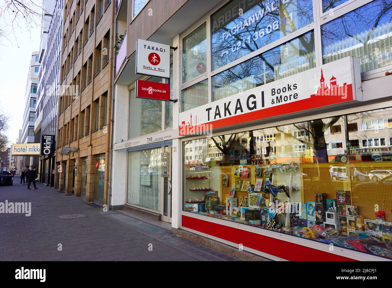 Die japanische Buchhandlung „Takagi“ im japanischen Viertel in der Immermannstraße in Düsseldorf. Stockfoto