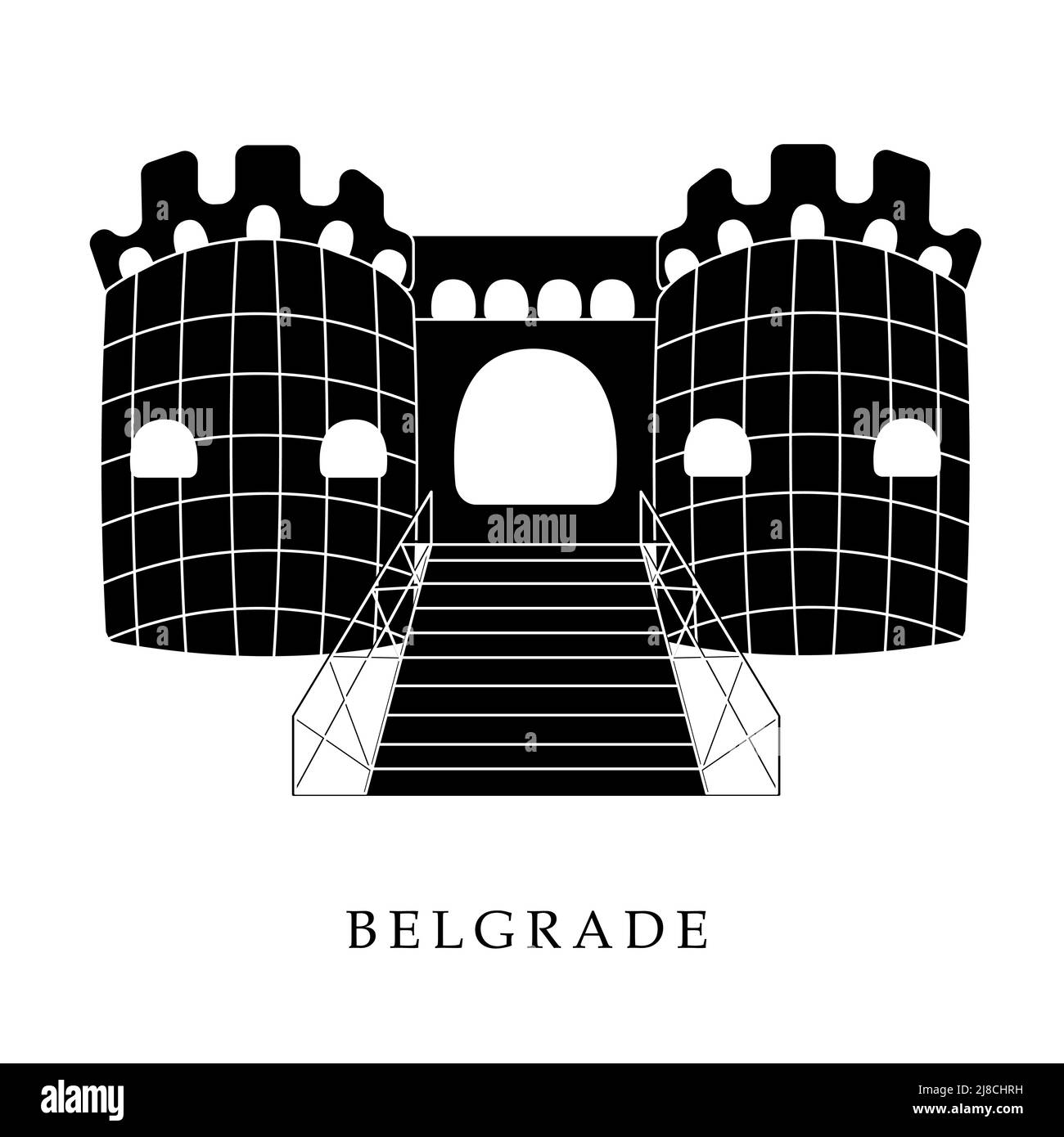 Europäische Hauptstädte, Belgrad. Schwarz-Weiß-Abbildung Stock Vektor