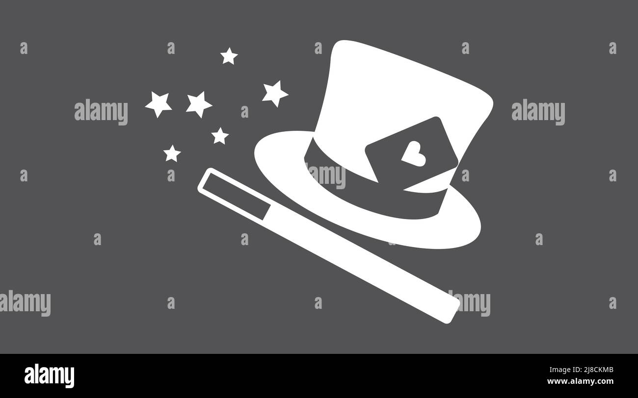 Symbol für Magie oder Zauberer. Vektor schwarz-weiß flach bearbeitbare Illustration Stock Vektor