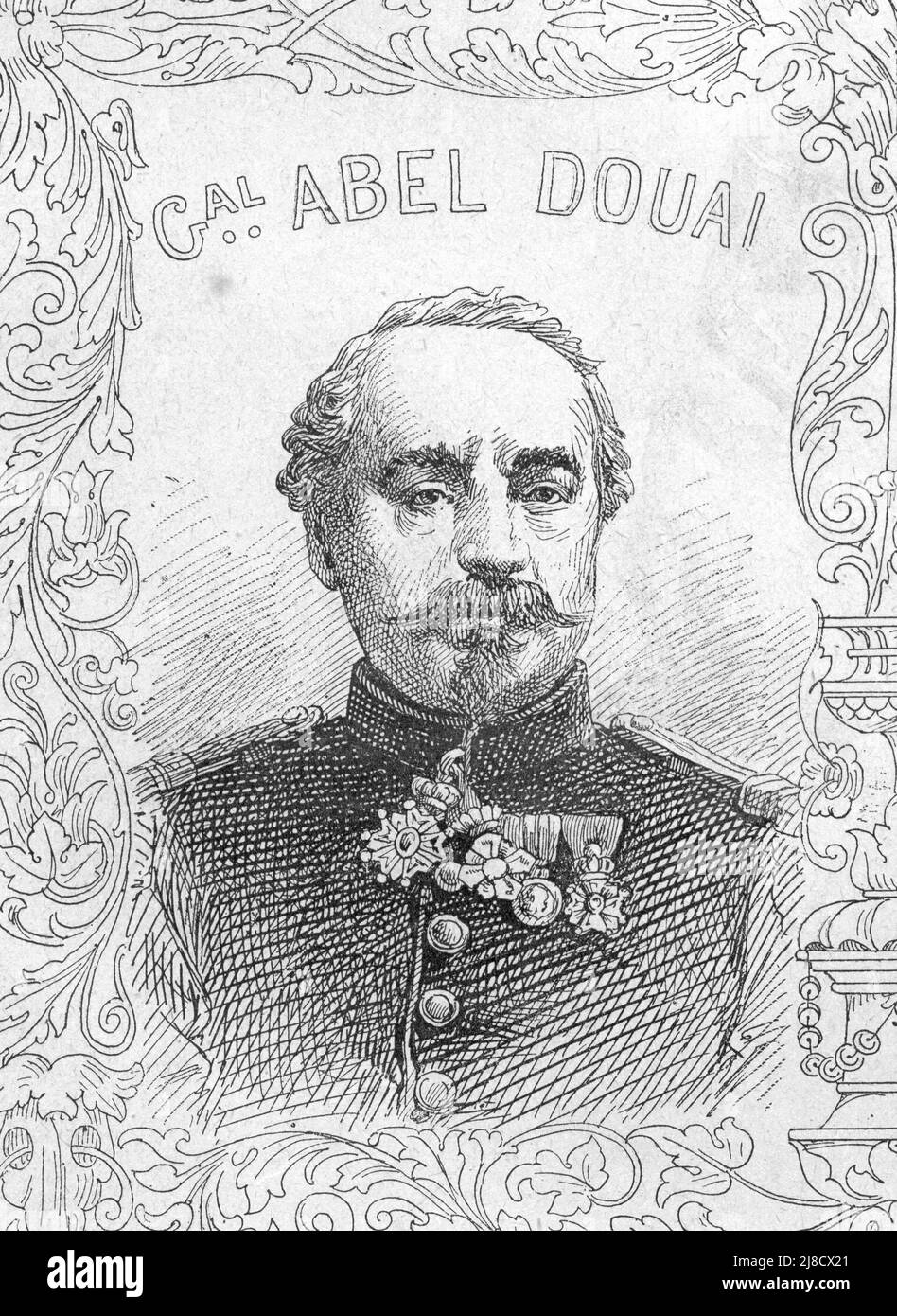 Porträt des französischen Generals Abel Douay - Gravur in 'Les combattants de 1870-71' par le commandant Leonce Rousset (1850-1938) - guerre Franco-Allemande' (1870-1871) - Franco-Preußischer Krieg - (Deutsch-Französischer Krieg) Stockfoto