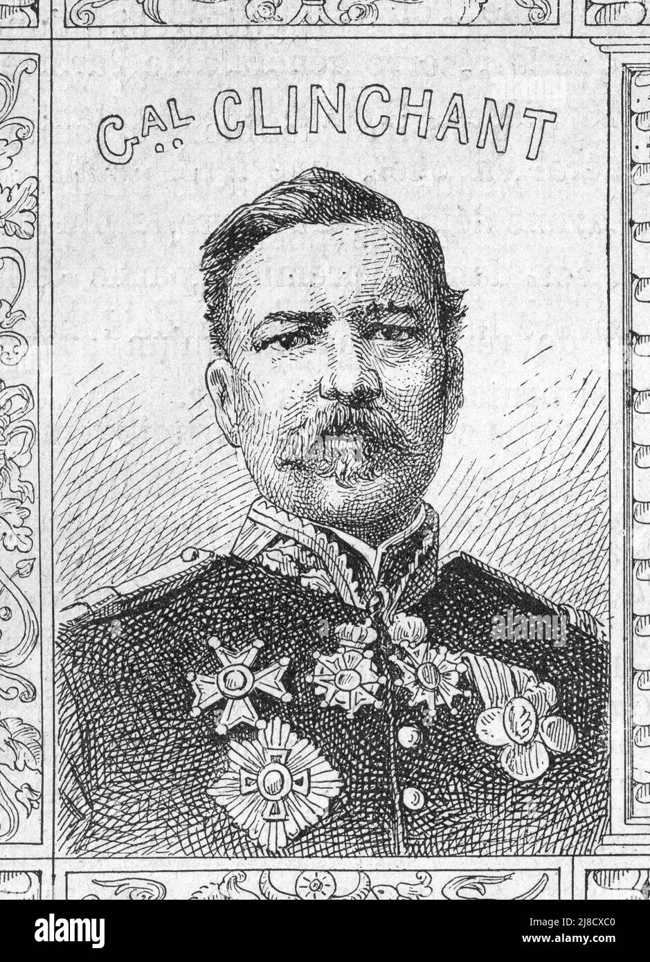 Porträt des französischen Generals Justin Crinchant - Gravur in 'Les combattants de 1870-71' par le Commandant Leonce Rousset (1850-1938) - guerre Franco-Allemande' (1870-1871) - Franco-Preußischer Krieg - (Deutsch-Französischer Krieg) Stockfoto