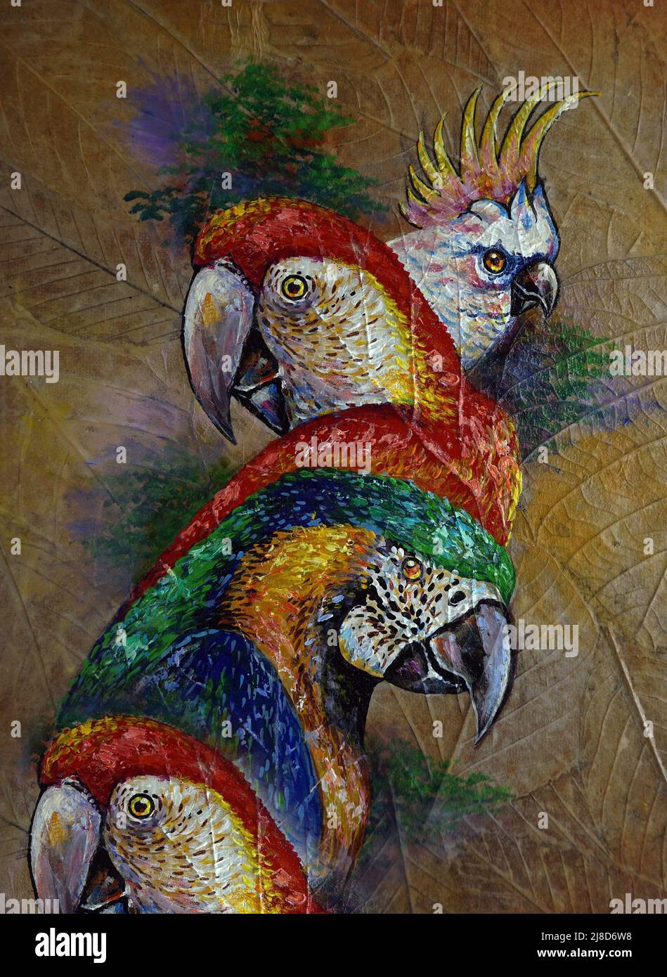 Hand gezeichnet Kunst Malerei Hintergrund Ölfarbe Ara Papagei aus Thailand Stockfoto