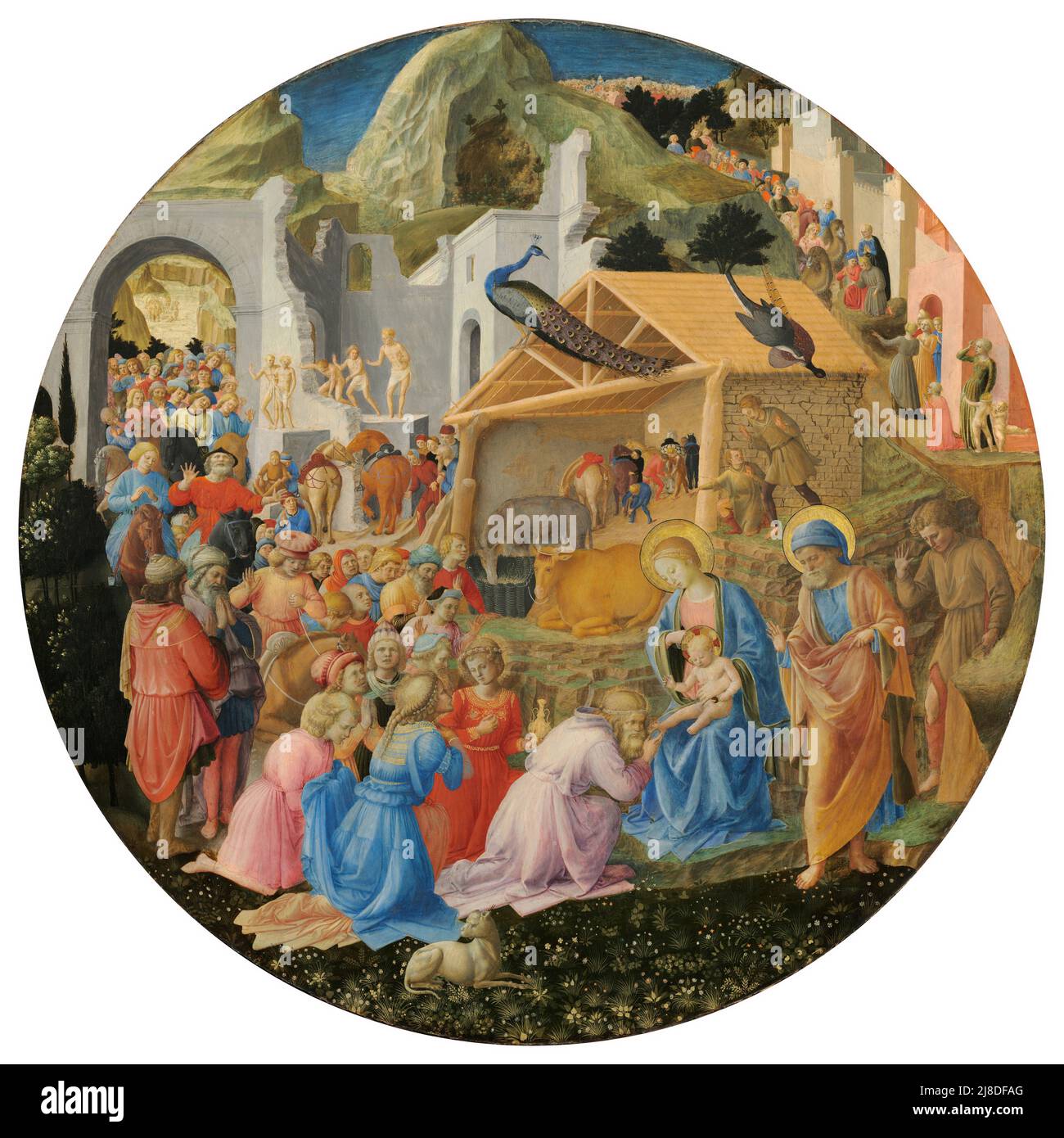 Die Anbetung der Könige von Fra Angelico und Filippo Lippi. In diesem christlichen Mythos kommen drei Weise Männer oder Könige, um den neugeborenen jesus zu besuchen und ihn als den messias und Sohn gottes anzuerkennen. Stockfoto