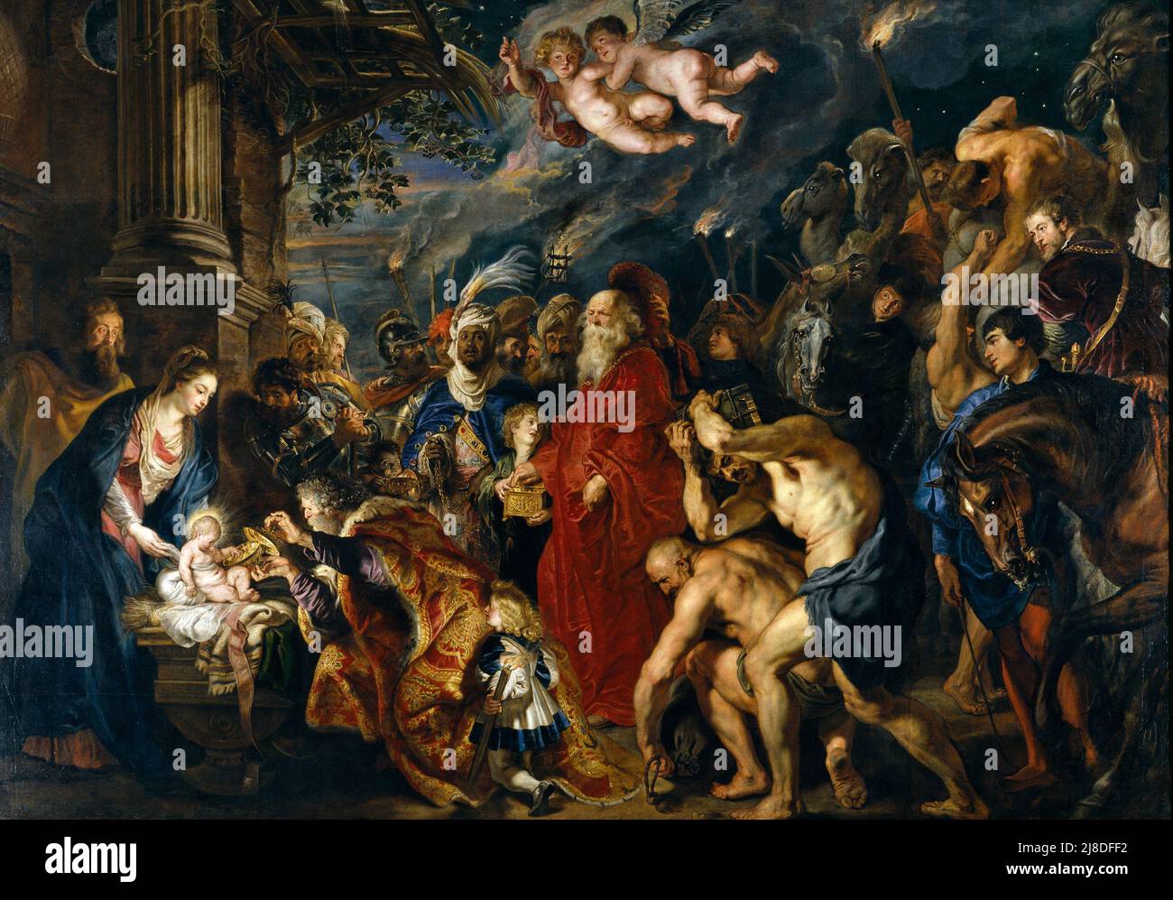 Die Anbetung der Könige von Diego Velazquez. In diesem christlichen Mythos kommen drei Weise Männer oder Könige, um den neugeborenen jesus zu besuchen und ihn als den messias und Sohn gottes anzuerkennen. Stockfoto