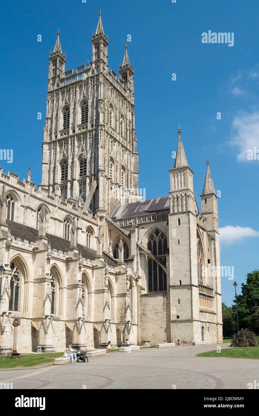 Gloucester Cathedral in gloucester, Großbritannien. Romanischer und gotischer Stil. Stockfoto