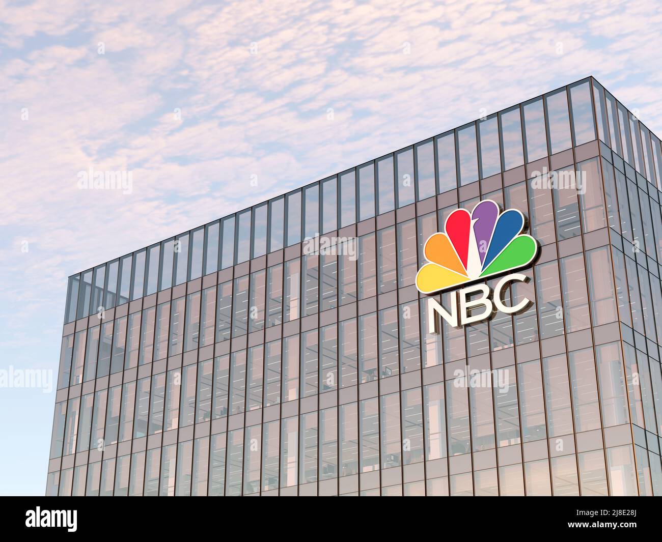 New York, NY, USA. 2.Mai 2022. Nur zur redaktionellen Verwendung, 3D CGI. NBC American Broadcasting Company Multinational Television Broadcast Network. Arbeitsplatz Hi Stockfoto