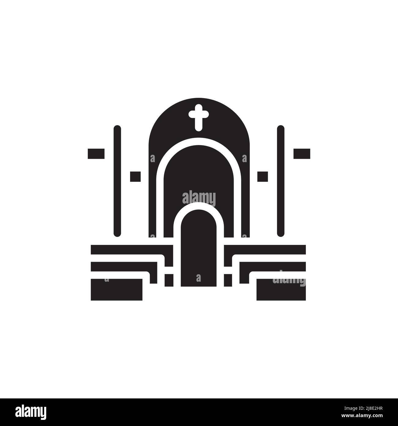 Innen der katholischen Kirche Linie farbige Ikone. Isoliertes Vektorelement. Skizzieren Sie das Piktogramm für Webseite, mobile App, Promo Stock Vektor