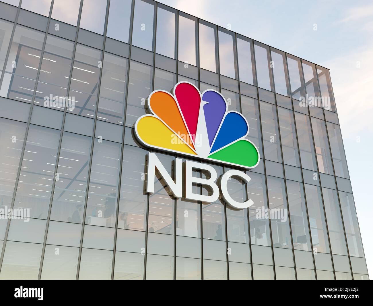 New York, NY, USA. 2.Mai 2022. Nur zur redaktionellen Verwendung, 3D CGI. NBC American Broadcasting Company Multinational Television Broadcast Network. Arbeitsplatz Hi Stockfoto