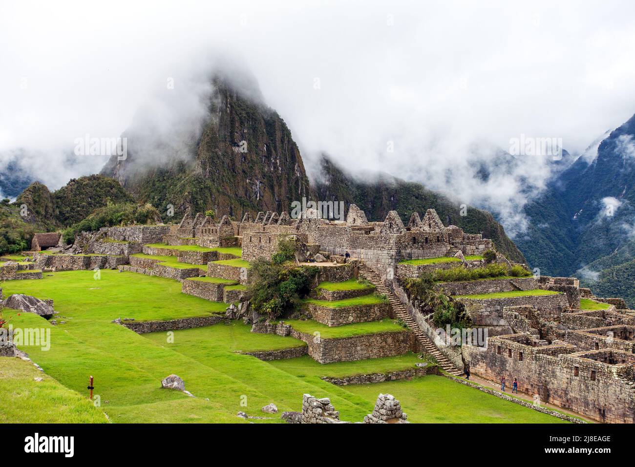 Machu Picchu, Panoramablick auf die peruanische inka-Stadt, unesco-Weltkulturerbe, heiliges Tal, Cusco-Region, Peru Stockfoto
