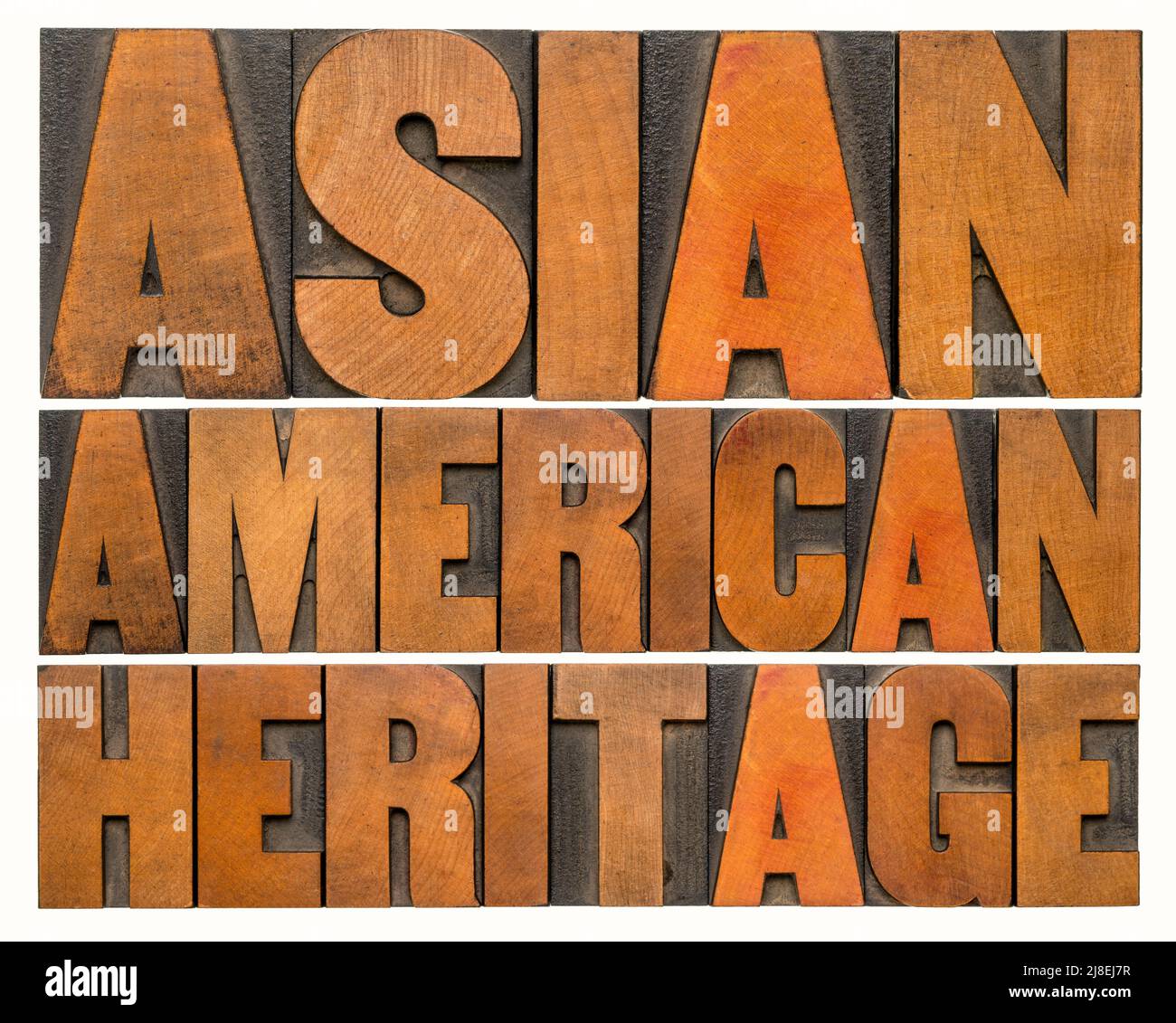 Asian American Heritage – isolierte Wortabstrakt in Holzart im Vintage-Buchdruck Stockfoto