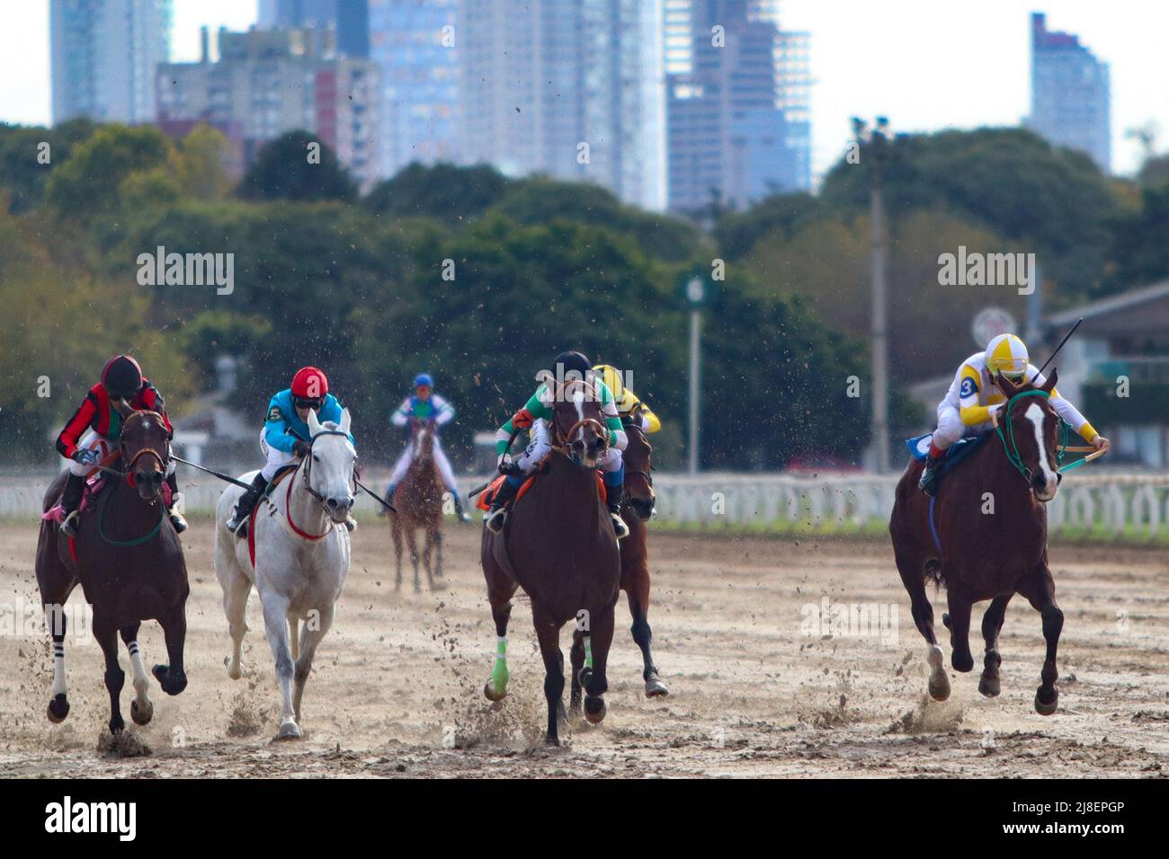 BUENOS AIRES: 13.05.2022 Pferderennen auf dem Hippodrom von Palermo, eröffnet 1876 und immer noch aktiv mit mehr als 10 Rennen pro Tag Stockfoto