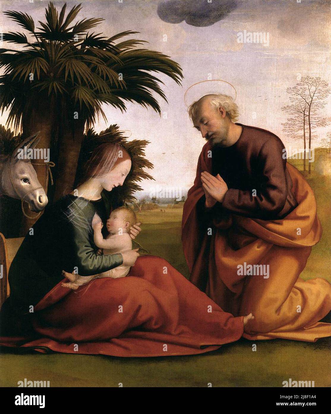 Ruhe auf der Flucht nach Ägypten gemalt von Fra Bartolomeo, Stockfoto