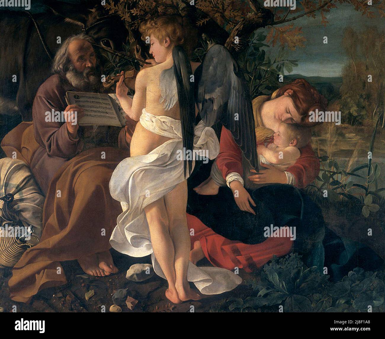 Ruhe auf der Flucht nach Ägypten gemalt von Caravaggio Stockfoto