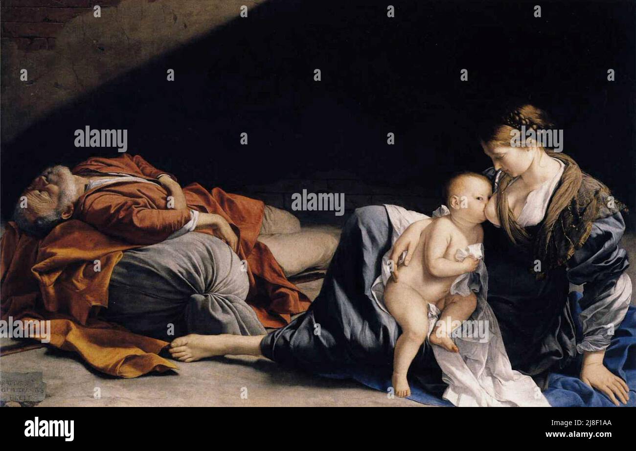 Der Rest auf der Flucht nach Ägypten gemalt von Orazio Gentileschi Stockfoto