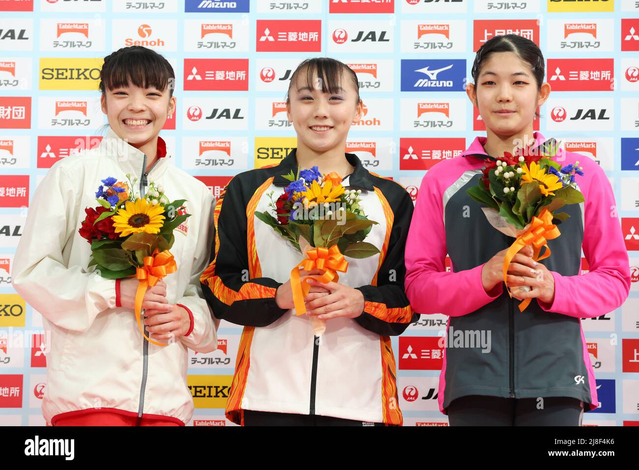 Tokyo Metropolitan Gymnasium, Tokio, Japan. 14.. Mai 2022. (L bis R) Chiharu Yamada, Shoko Miyata, Arisa Kasahara, 14. MAI 2022 - Kunstturnen: Die Verleihung des NHK Cup Women's Awards 61. am Tokyo Metropolitan Gymnasium, Tokio, Japan. Kredit: YUTAKA/AFLO SPORT/Alamy Live Nachrichten Stockfoto