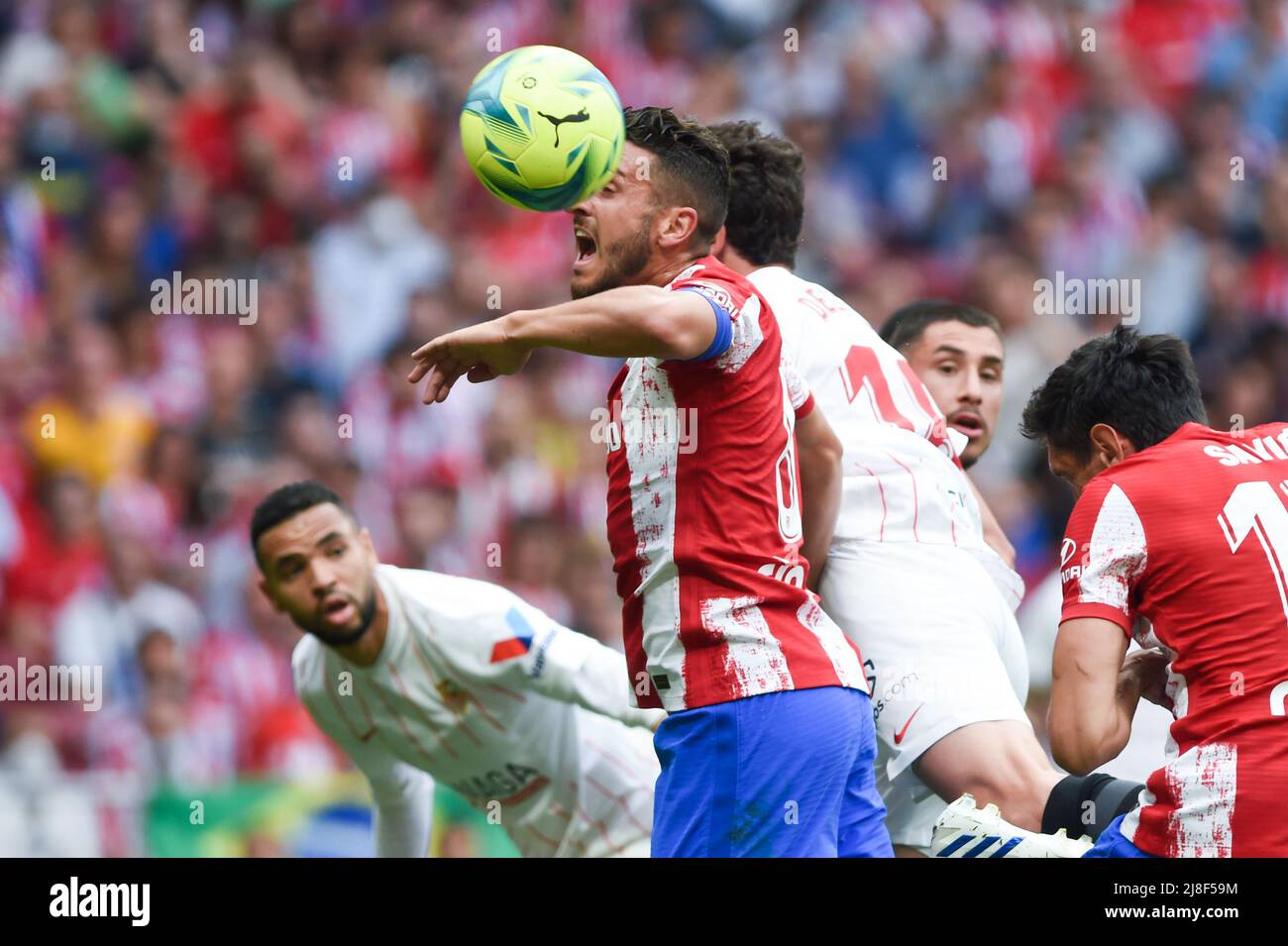 Madrid, Spanien. 15.. Mai 2022. Koke von Atletico de Madrid tritt am 15. Mai 2022 bei einem spanischen Fußballspiel der La Liga zwischen Atletico de Madrid und dem FC Sevilla in Madrid, Spanien, an. Kredit: Gustavo Valiente/Xinhua/Alamy Live Nachrichten Stockfoto