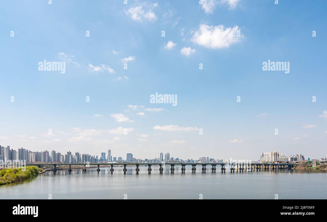 Landschaft des Han-Flusses in Seoul, Südkorea Stockfoto