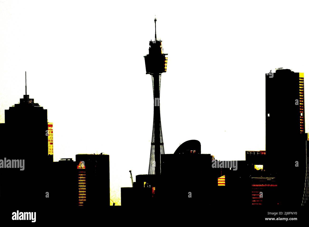 Posterized Bild der Skyline mit Sydney Tower bei Sonnenuntergang Stockfoto