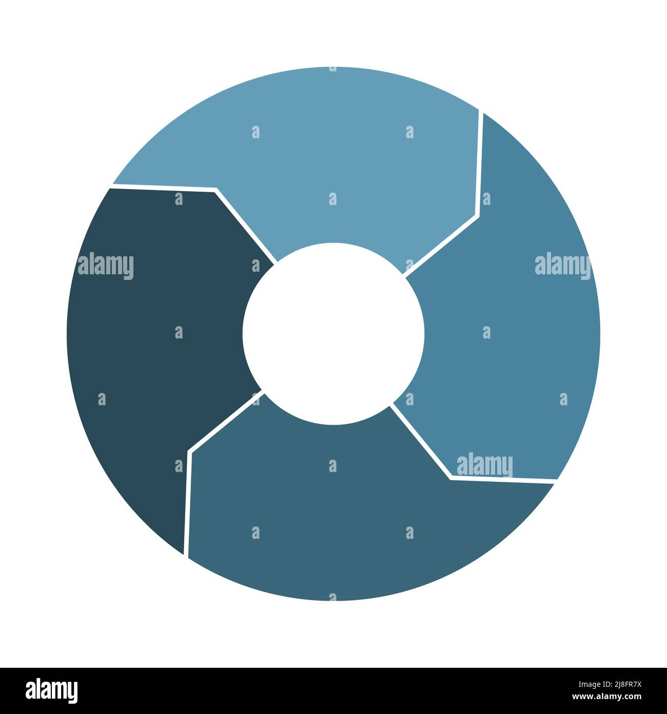 Lebenszykluszirkulation mit 4 Pfeilen. Infograph mit vier dicken Teilen. Infografiken aus blauem Stahl in Marineblau. Flache Vektorgrafik. Stock Vektor