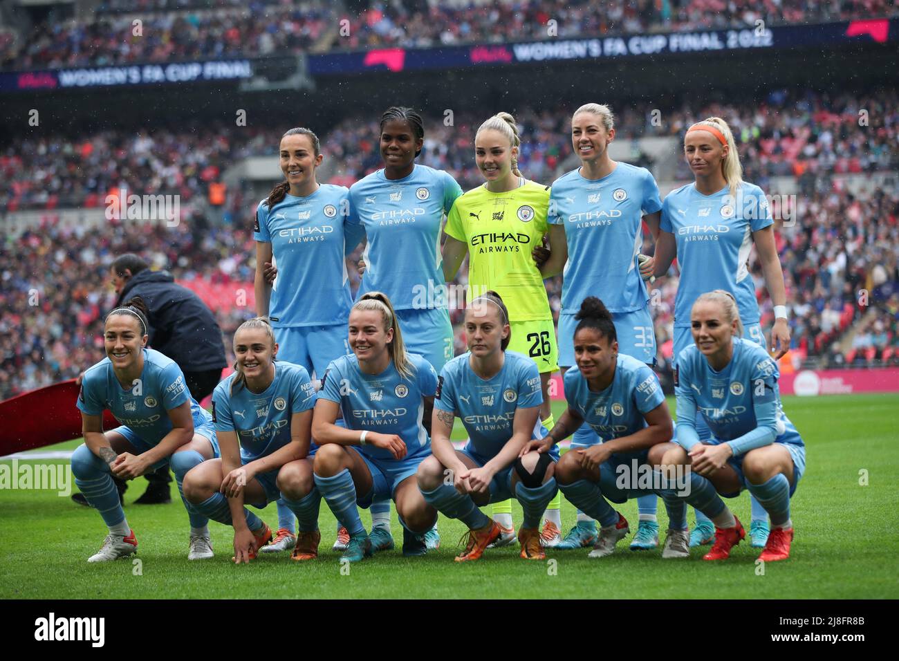 London, Großbritannien. 15.. Mai 2022. Die Spieler von Manchester City posieren für ein Foto während des FA Cup-Spiels der Frauen im Wembley Stadium, London. Bildnachweis sollte lauten: Isaac Parkin/Sportimage Kredit: Sportimage/Alamy Live News Stockfoto