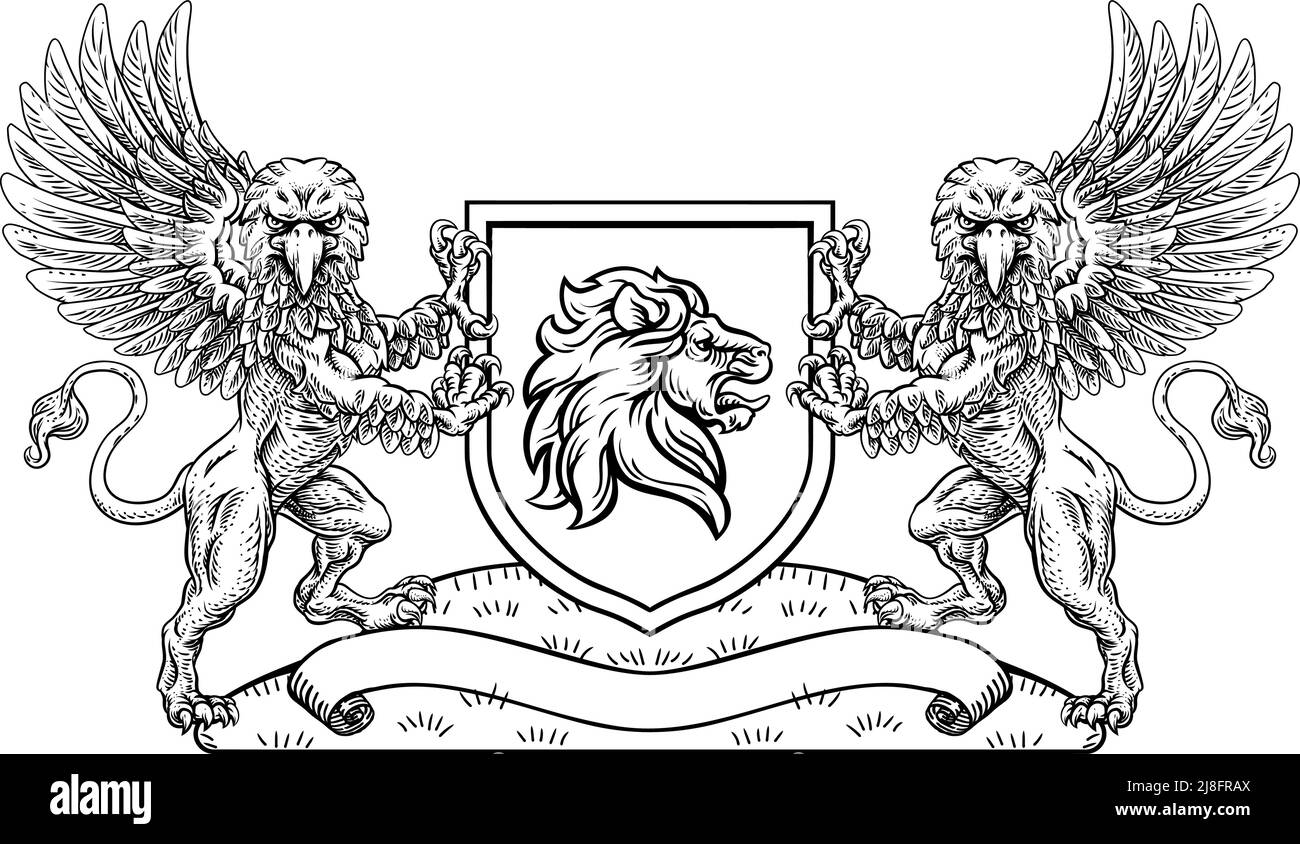 Wappen Löwe Griffin Wappen Griffon Schild Stock-Vektorgrafik - Alamy
