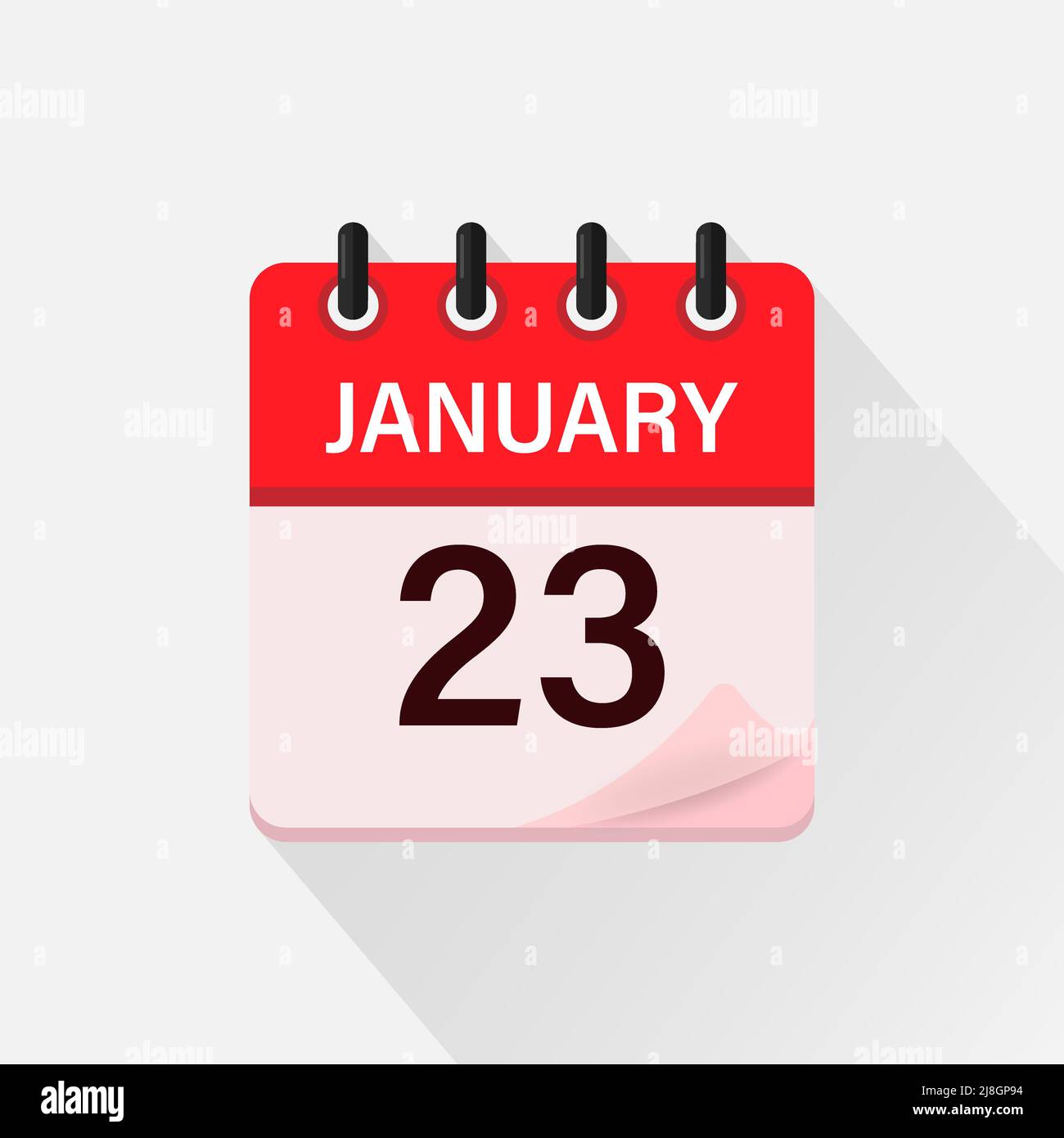 Januar 23, Kalendersymbol mit Schatten. Tag, Monat. Flache Vektorgrafik. Stock Vektor