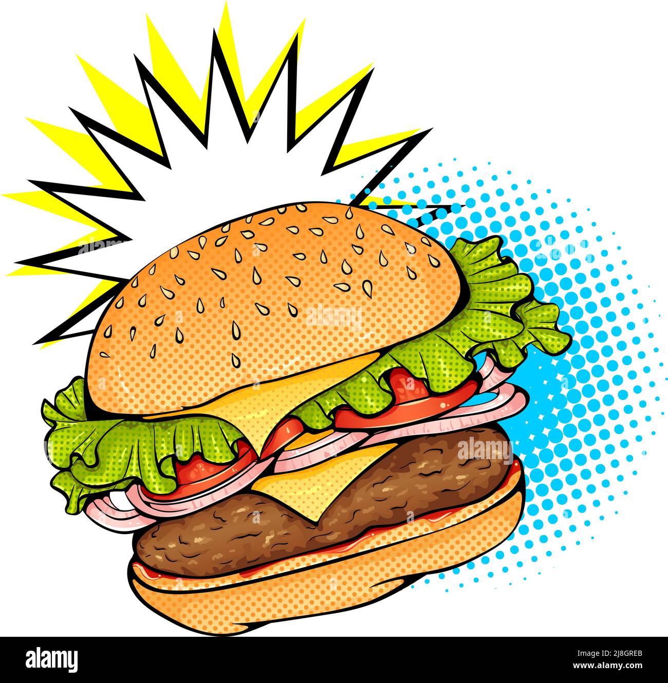 Aufkleber im Pop-Art-Stil von Burger Stock Vektor