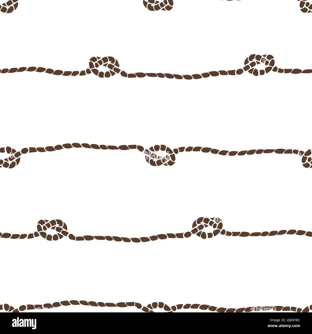 Nahtloses Vektor-Muster mit Seilknoten auf weißem Hintergrund. Schlichtes Tapetenmuster mit Fadenstreifen. Dekorative Sea Symbol Mode Textil. Stock Vektor